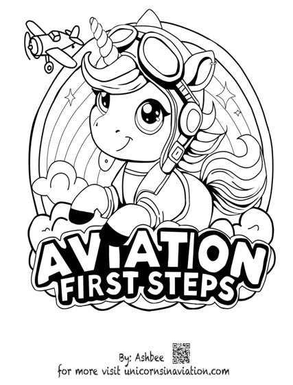 Thumbnail image of a coloring page with a unicorn pilot.