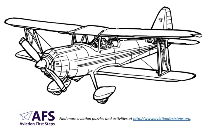 Thumbnail image of a coloring page with a biplane flying.