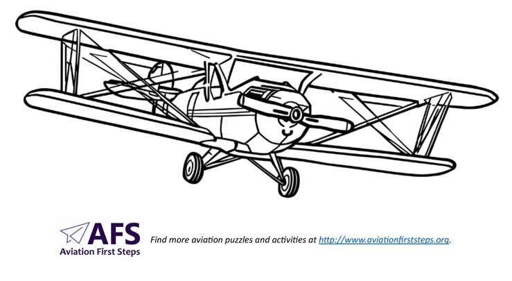 Thumbnail image of a coloring page with a biplane flying.