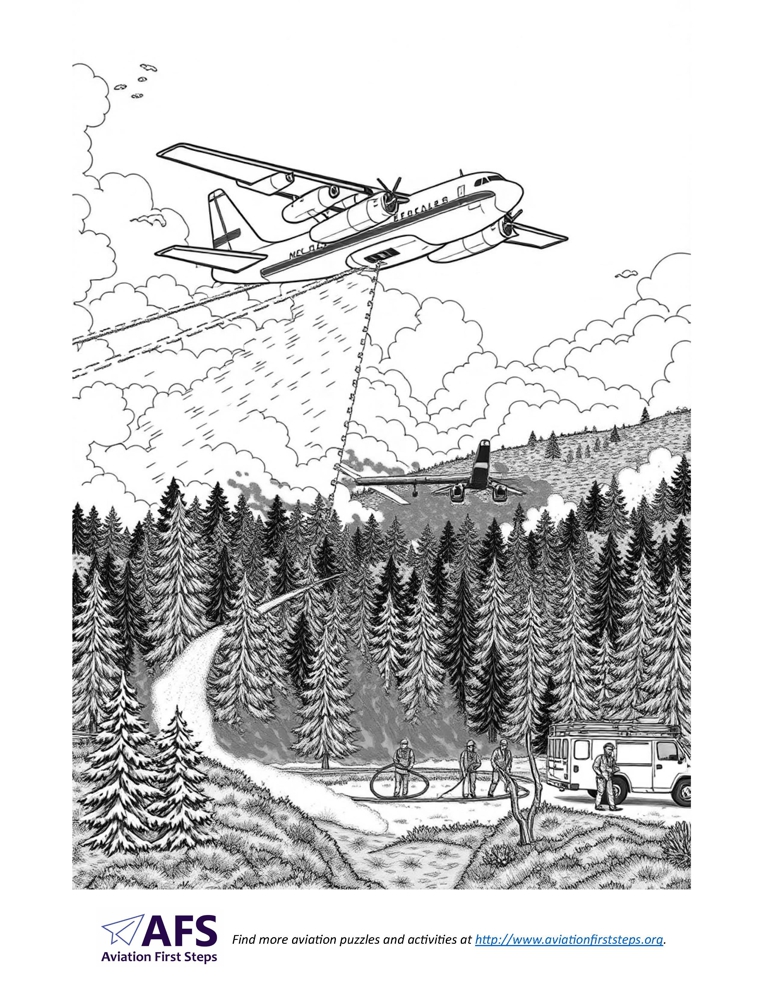 Thumbnail image of a coloring page with firefighting aircraft.