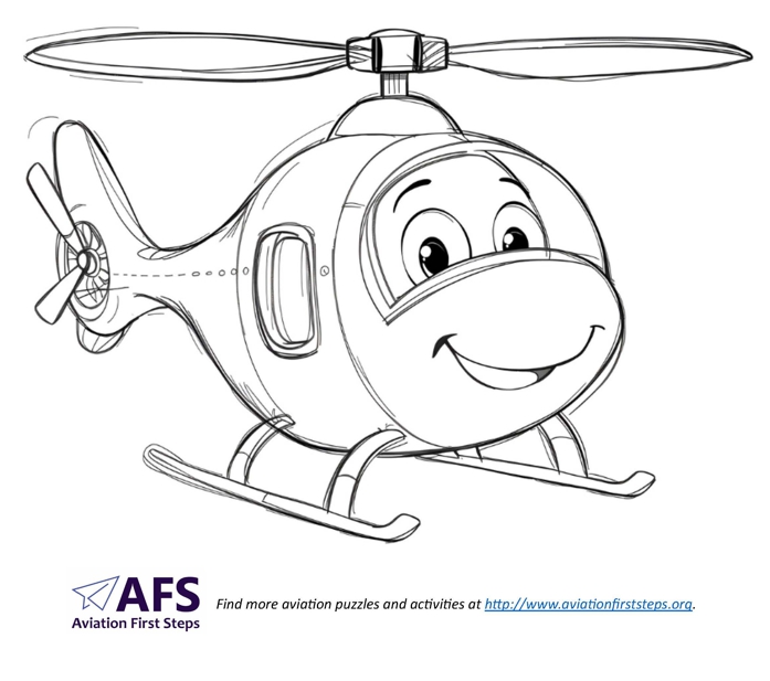 Thumbnail image of a simple coloring page with a smiling helicopter.