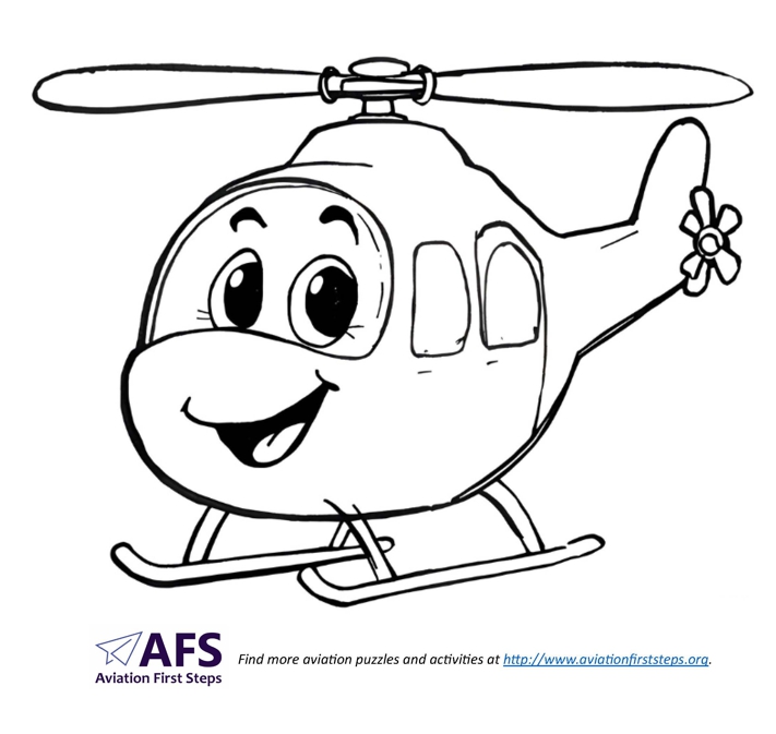 Thumbnail image of a simple coloring page with a smiling helicopter.