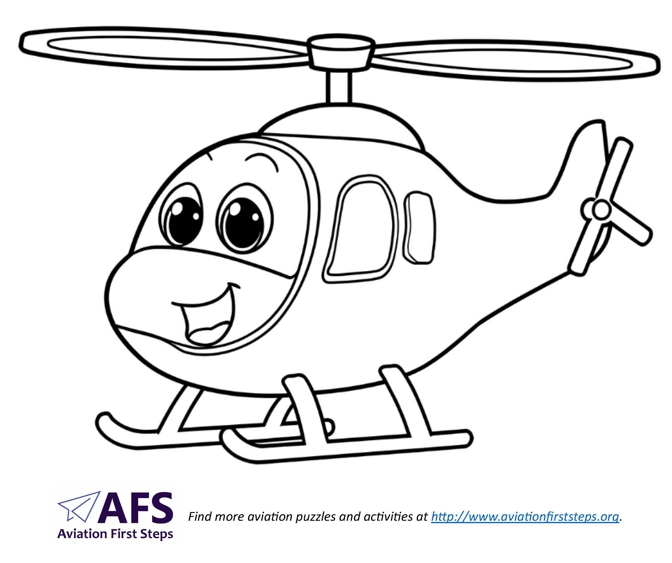 Thumbnail image of a simple coloring page with a smiling helicopter.